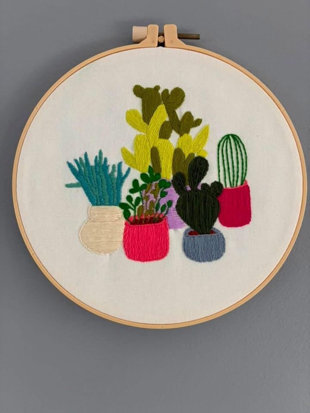 Hand Embroidered Cactus and Plants Hoop | Colourful Botanical Wall Décor | Handm